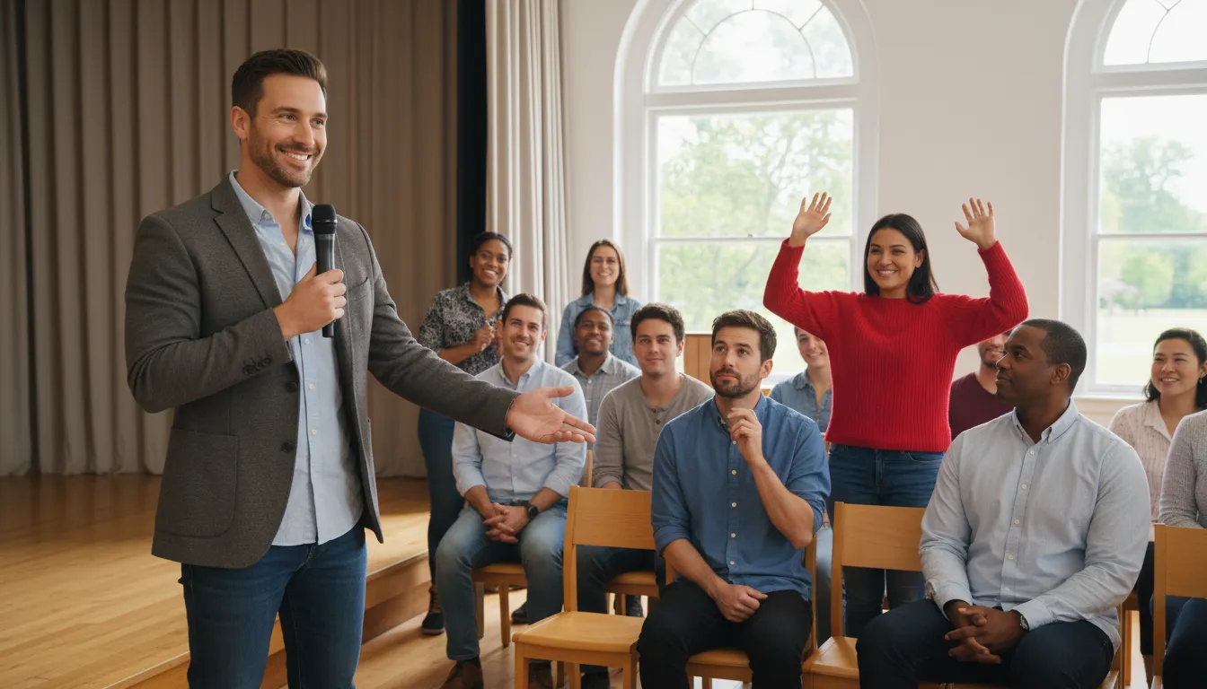 would the real someone please stand up 的插圖：Asking a true and honest person to appear.