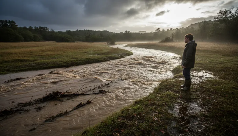 Illustration of runoff: Water that flows over land after rain.