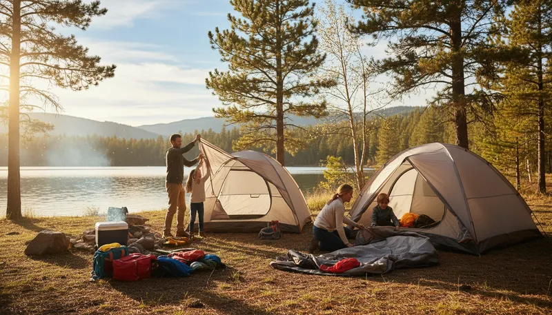 Illustration of campsite: A designated area for camping outdoors.