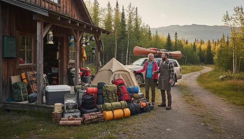 Illustration of outfitter: A business providing gear for outdoor activities.