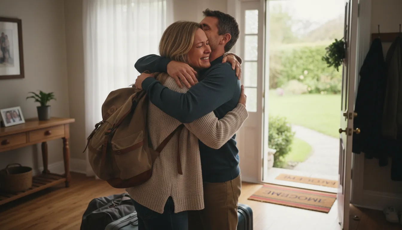 welcome home का चित्र: a warm greeting when someone returns to their house