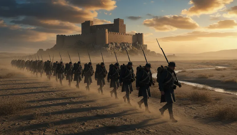 Illustration of slow march: a gradual, steady movement forward