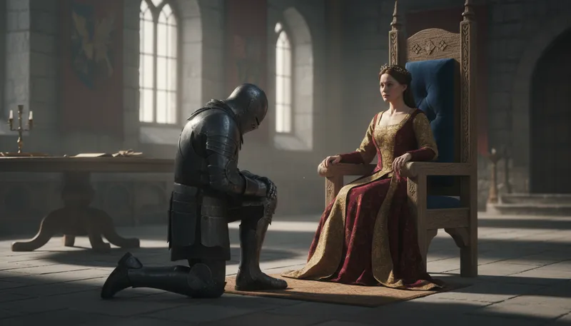 Illustration of bend the knee: to show submission or loyalty to someone