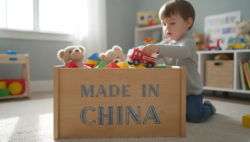Illustration of made in china: produced or manufactured in China.