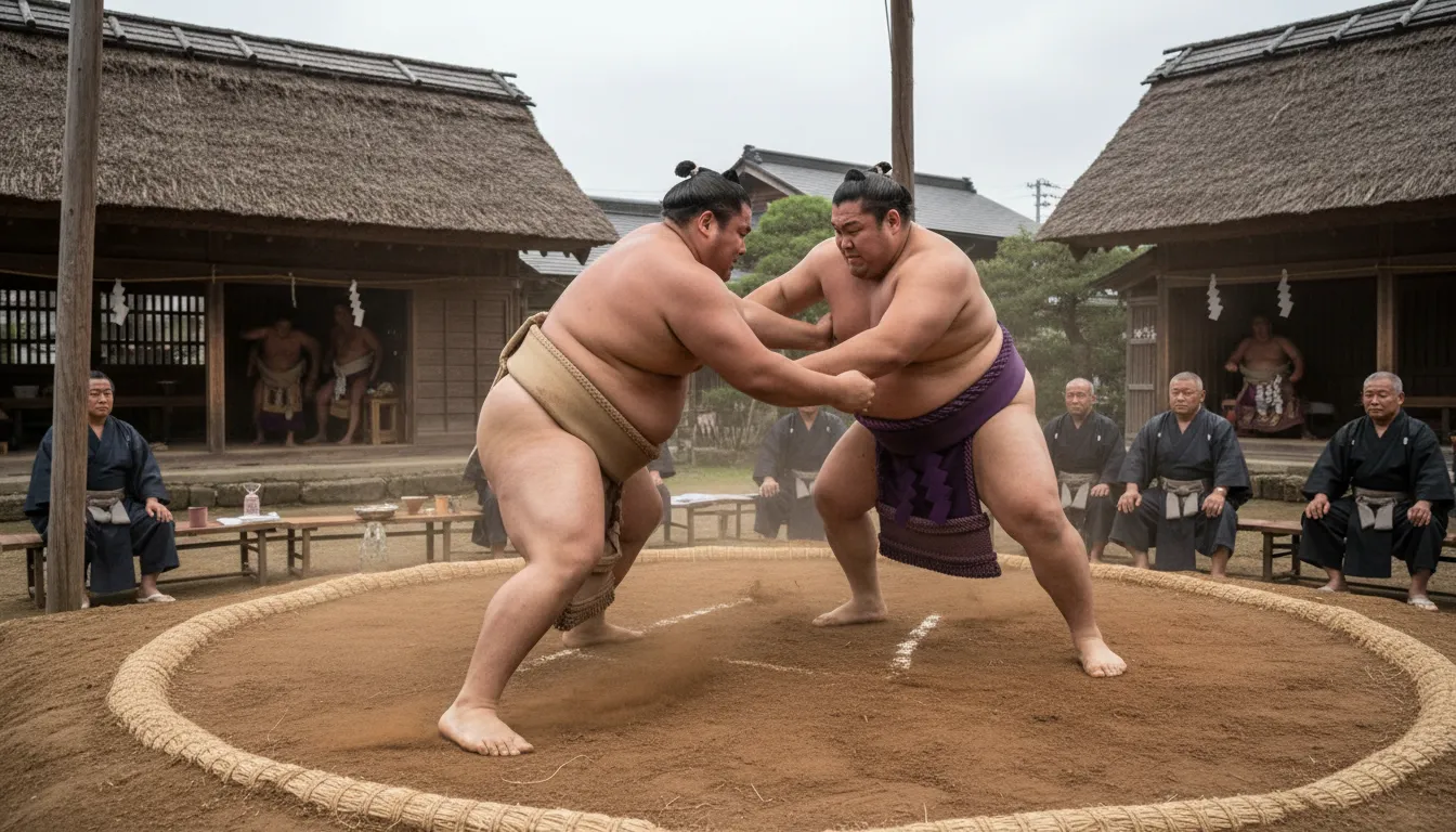 sumoのイラスト：A Japanese form of wrestling.