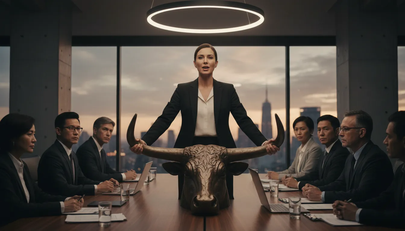 Illustration von take the bull by the horns: Confront a difficult situation boldly.