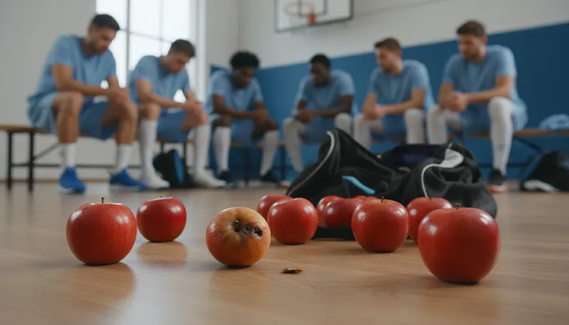 Illustration of rotten apple: a bad person in a group