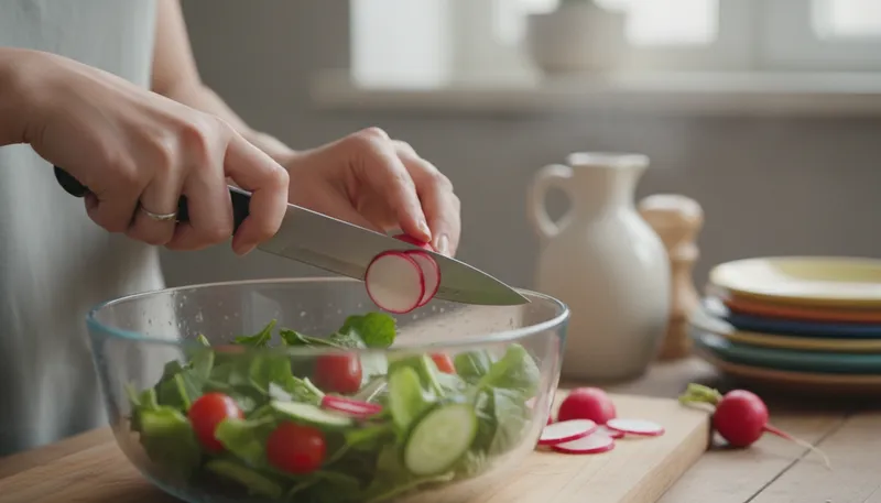 Illustration of radish: a small, round, crunchy vegetable, often spicy.