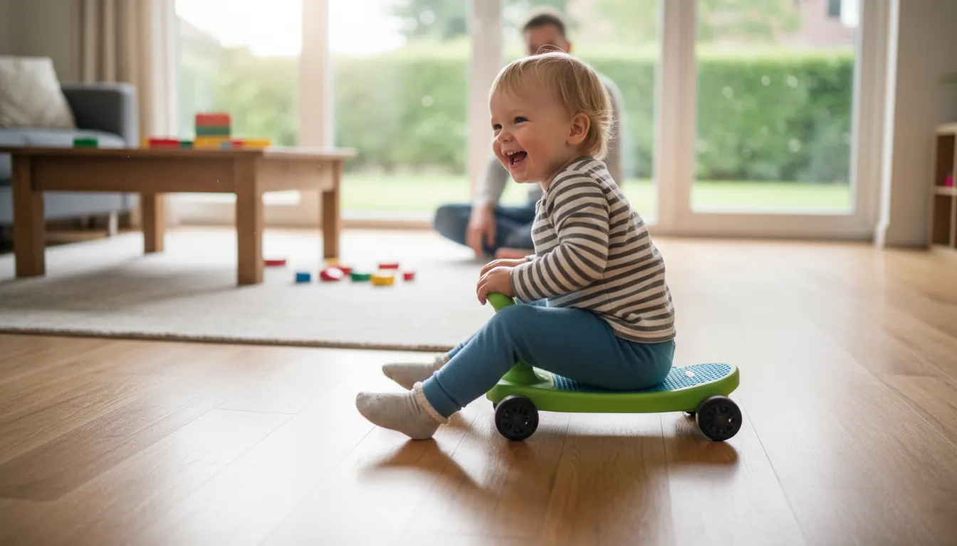 Illustration von scoot: To leave quickly, or to slide while sitting.