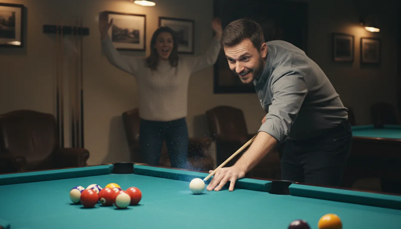 Illustrazione di masse: a downward strike on a cue ball in billiards
