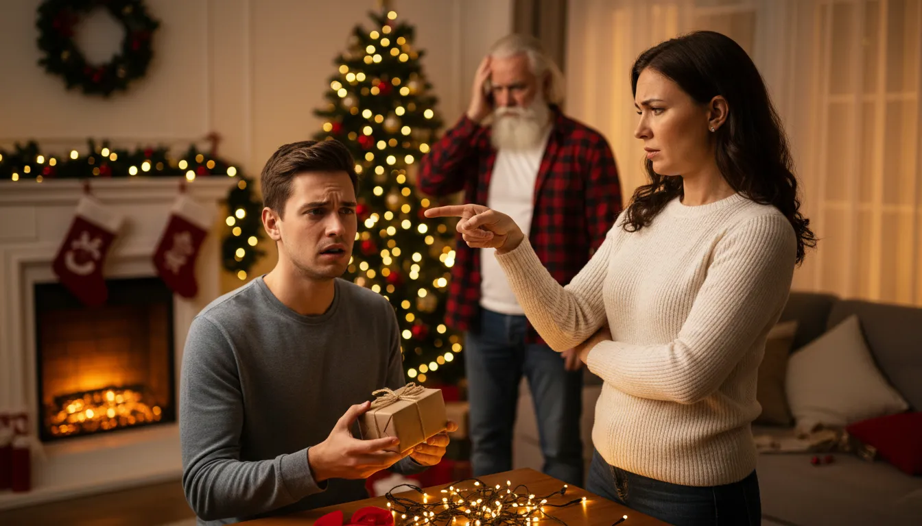 Ilustração de cancel someone's Christmas: ruin someone's plans or happiness.