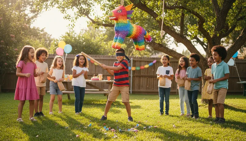 Illustration of piñata: A decorated container filled with treats.