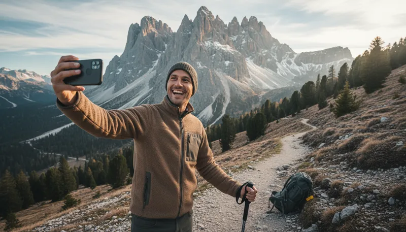 Illustration of selfie: A self-portrait photograph, usually taken with a phone.