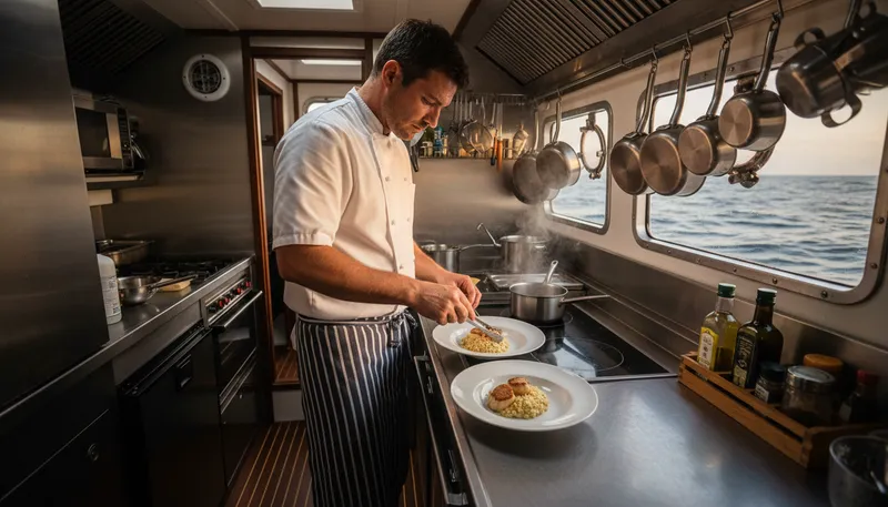 Illustration of galley: A kitchen on a ship or aircraft.