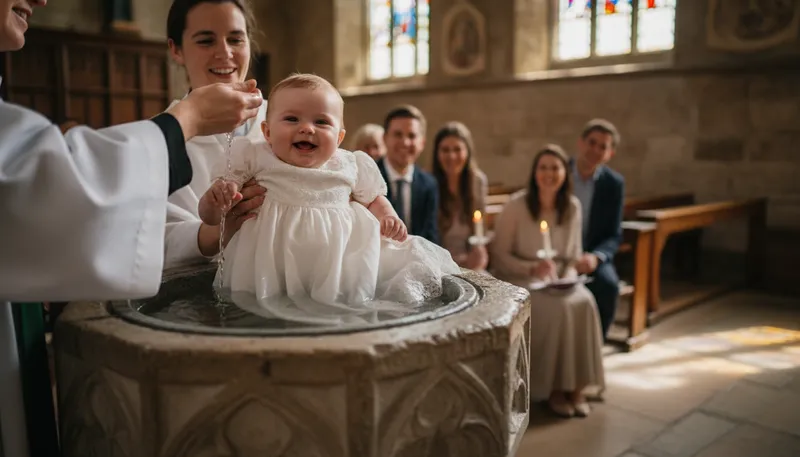 Illustration of baptism: A Christian rite of initiation and purification.
