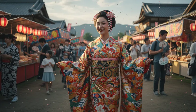 Illustration of kimono: A traditional Japanese garment.