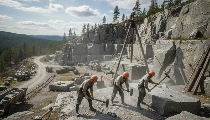 Illustration of quarry: a place where stone or minerals are extracted.