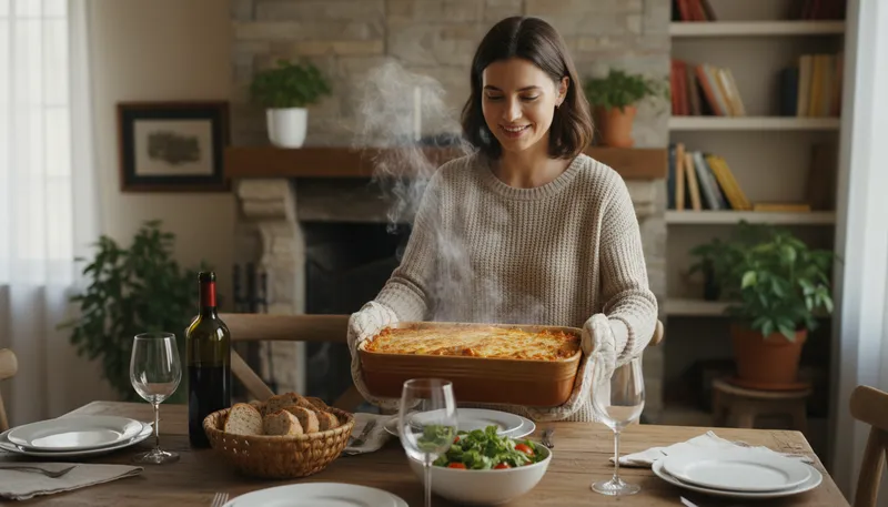 Illustration of lasagna: a baked dish with layers of pasta
