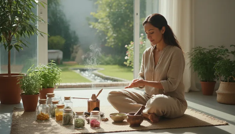Illustration of ayurveda: Ancient Indian system of medicine and healing.