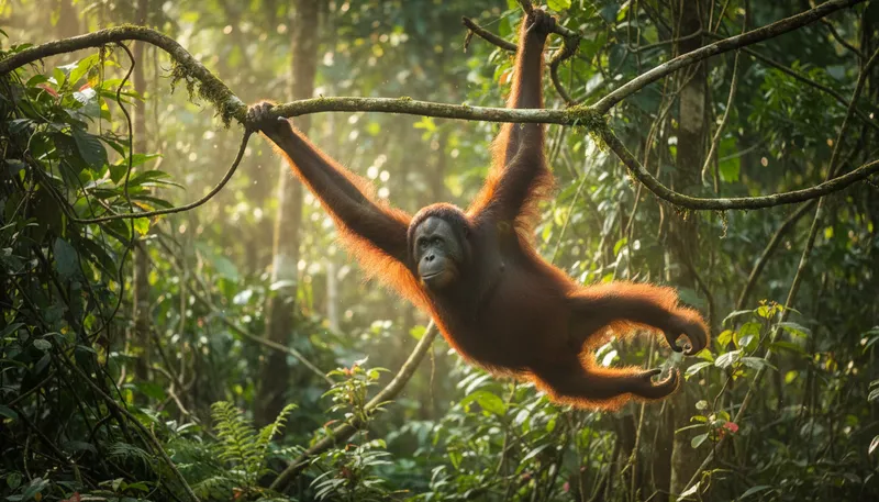 Illustration of orang: A type of large ape found in Indonesia.