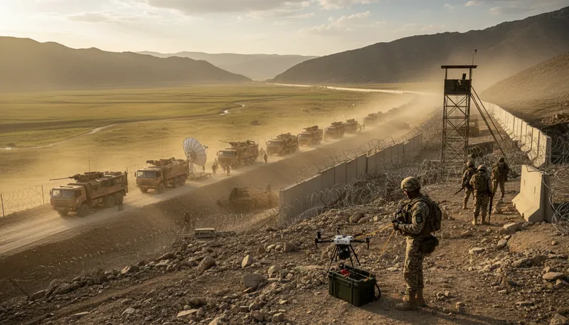 Illustration of militarize: To equip or prepare for military action.