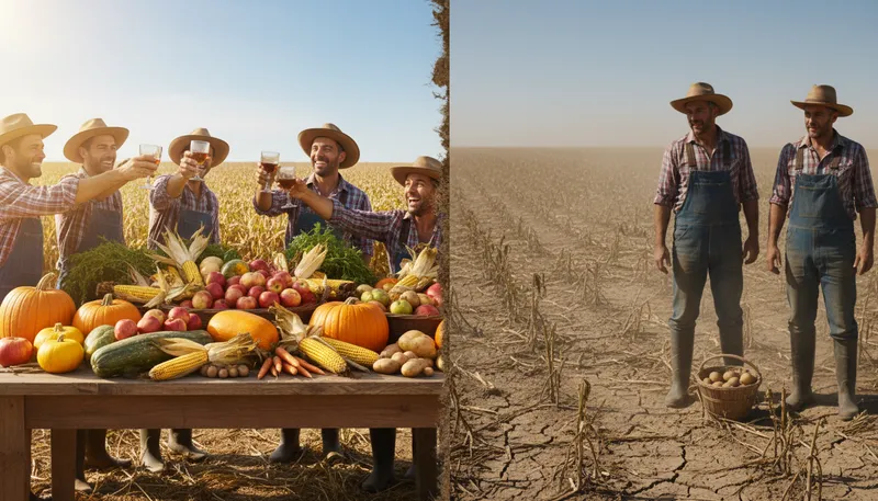 Illustration of feast or famine: extreme abundance or extreme scarcity