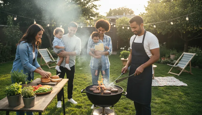 Illustration of barbecue: A method of cooking food over an open flame.