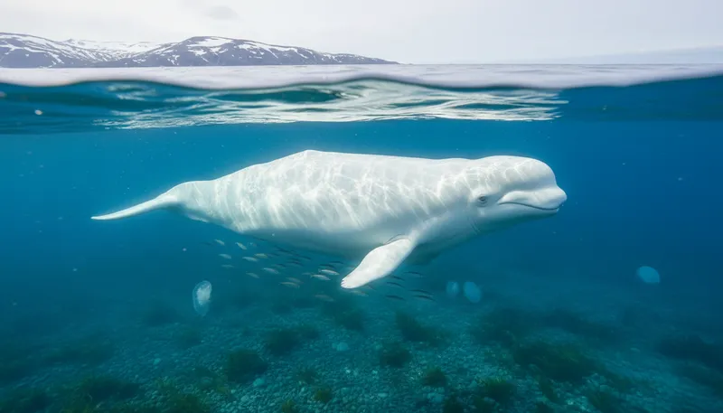 Illustration of beluga: A large white whale found in Arctic waters.