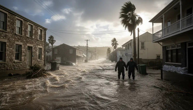 Illustration of floodwaters: Water that has overflowed its normal boundaries.