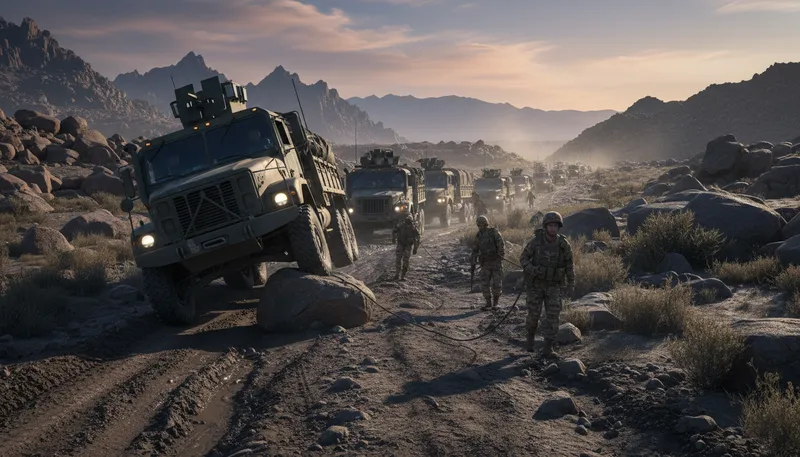 Illustration of convoy: A group traveling together for safety.