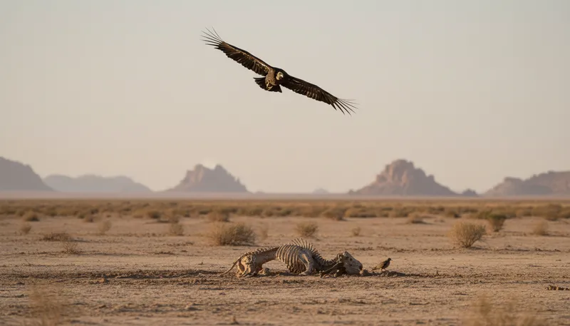 Illustration of vulture: A scavenging bird that eats dead animals.