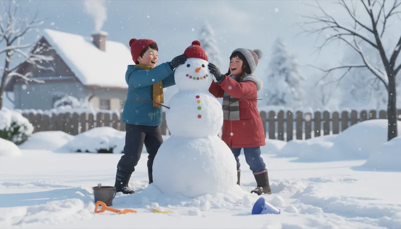 Illustration of snowman: A figure made of snow, often with a carrot nose.
