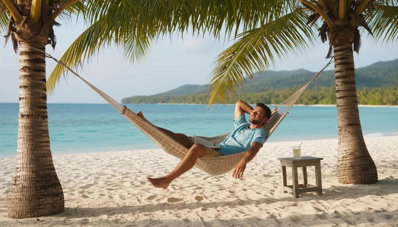 Illustration of hammock: A hanging bed made of fabric or netting.