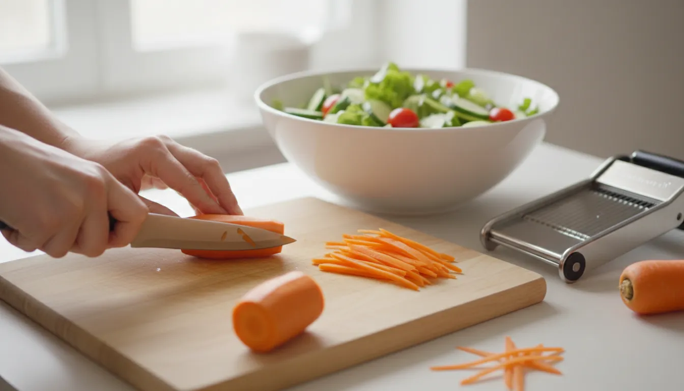Illustration von julien: to cut vegetables into short, thin strips