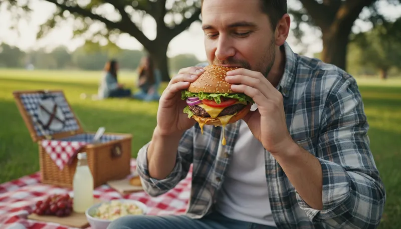 Illustration of burger: A sandwich consisting of a cooked patty.