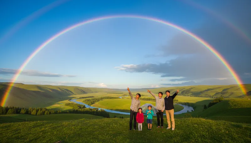 Illustration of rainbow: A colorful arc seen after rain.