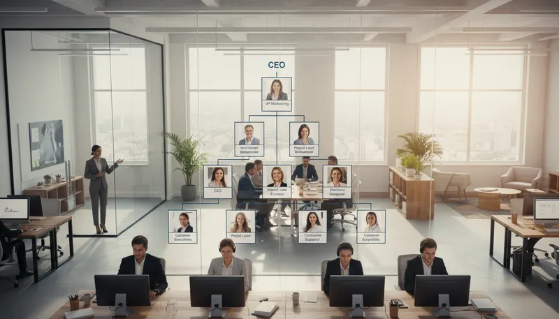 Illustration of organizational: related to how things are arranged or managed.