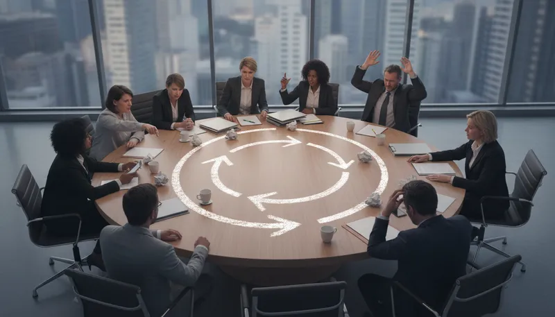 Illustration of talk in circles: to speak without making progress or clarity
