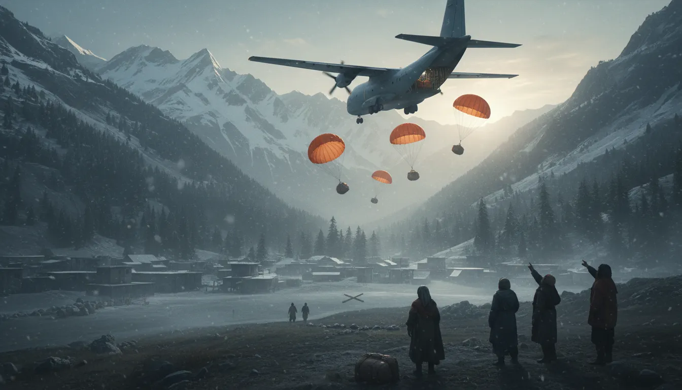 airdrop 的插图：To deliver supplies from the air.
