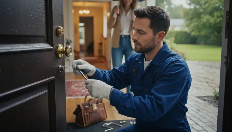 Illustration of locksmith: person skilled in making and repairing locks.