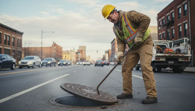 Illustration of manhole: An opening in the ground for access.