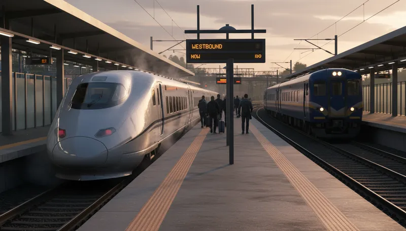Illustration of westbound: Traveling toward the west.