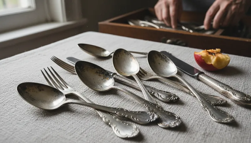 Illustration of tarnish: To lose luster or shine, often due to corrosion.
