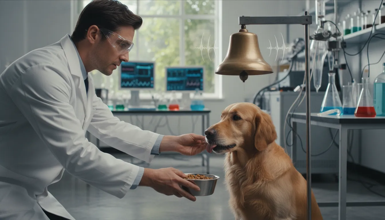 Ilustración de pavlov dog: An animal trained to react to a signal.