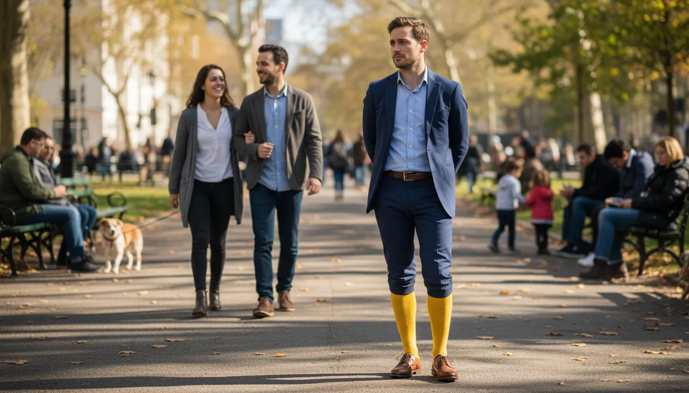 wear yellow stockings 일러스트: To be jealous of someone.