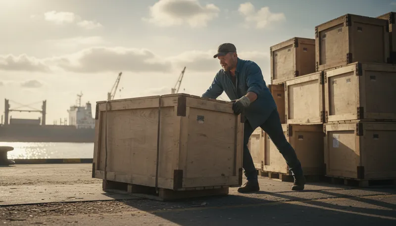 Illustration of docker: person loading or unloading ships at a port