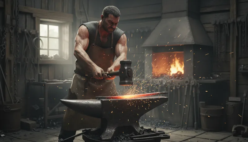 Illustration of anvil: A heavy iron block for shaping metal.