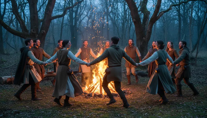 Illustration of merry men: cheerful companions or followers