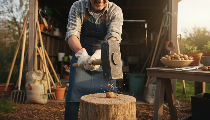 Illustration of use a sledgehammer to crack a nut: use excessive force for a small problem