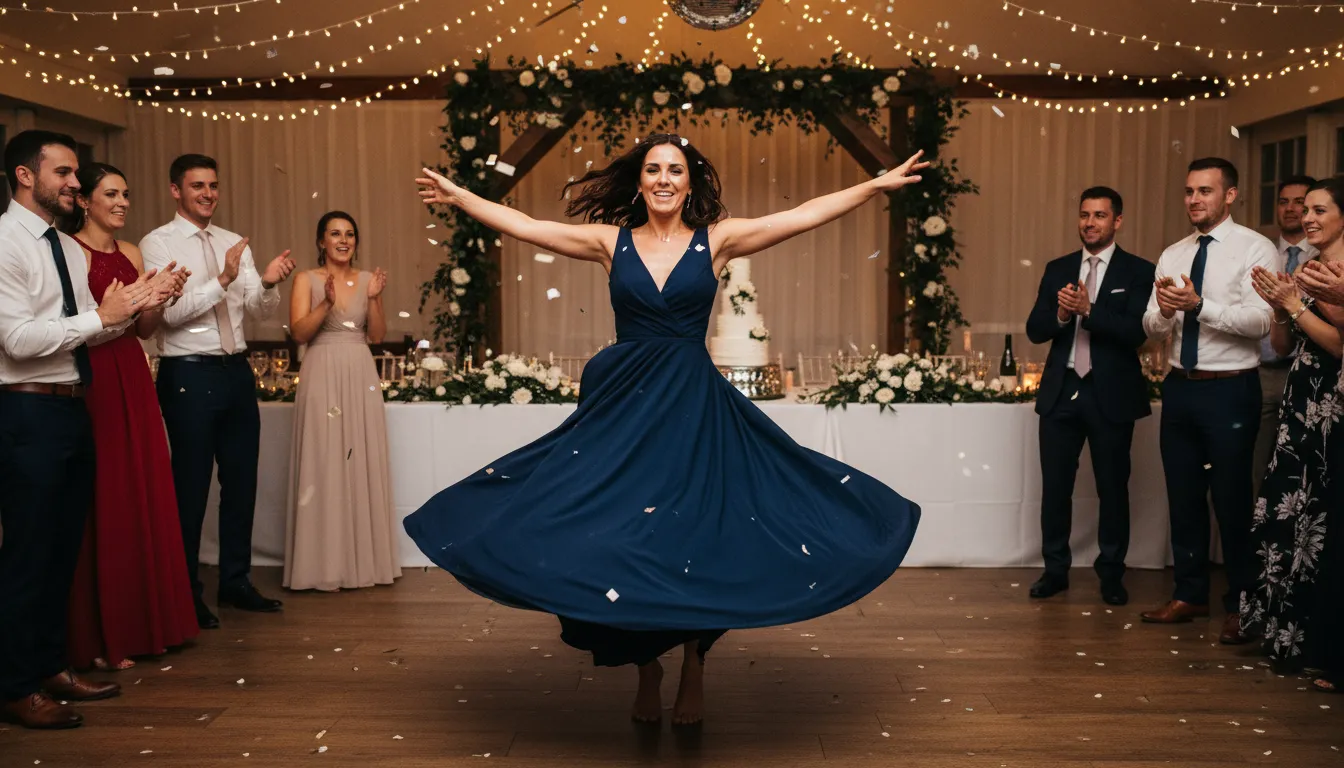 tear up the dance floor 的插图：dance energetically and impressively at a party.
